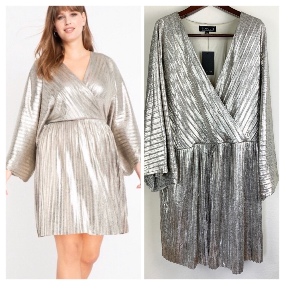 NWT Eloquii Pleated Metallic Wrap Dress